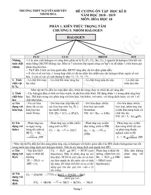 Đề cương ôn tập học kỳ II môn Hóa học Lớp 10 - Năm học 2018-2019 - Trường THPT Nguyễn Khuyến